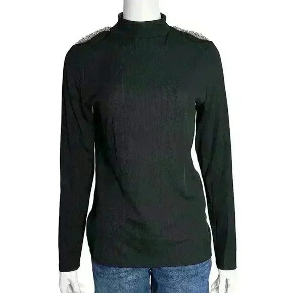 River Island Black Mock Embellished Rhinestone Knit Sweater Size 14 - Picture 2 of 12